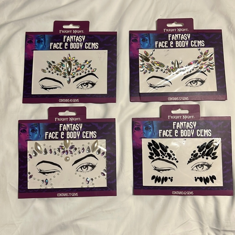 Set of four face and body adhesive gems. Each one is different.